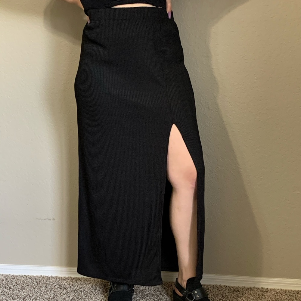 Free people black maxi slit skirt NWT
